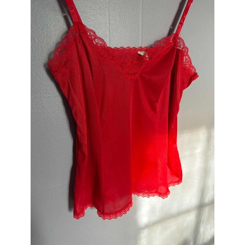 Vintage Red Lace Trim Coquette Luxe Sensuous Camisole Top Mel-Lin Adjustable Med - Picture 2 of 7